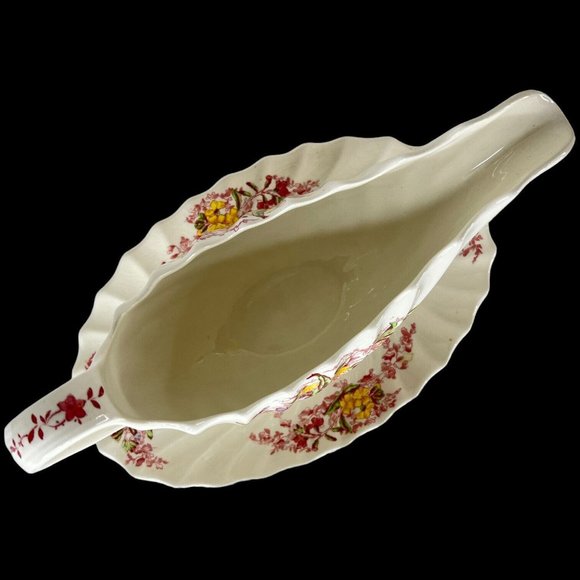 Copeland Spode Fairy Dell Gravy Boat Attached Underplate Made England Pink - Picture 10 of 12